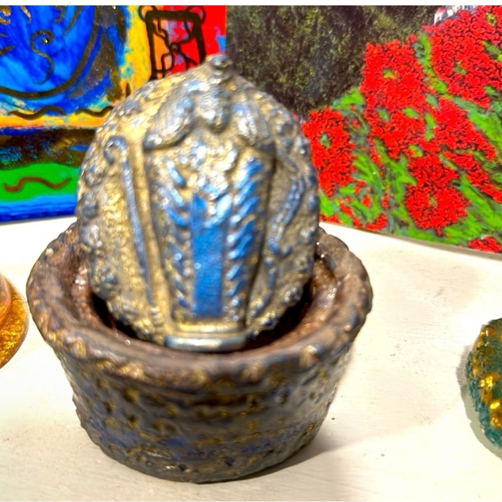 Vintage Blue and Gold Egyptian ring box Handmade by William Holman